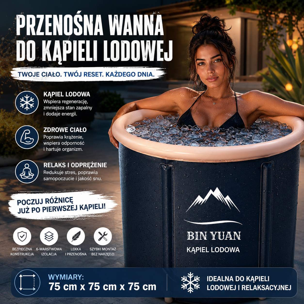 Składana Wanna do Kąpieli Lodowej 75 × 75 cm – Ice Bath | Gorąca i Zimna Kąpiel