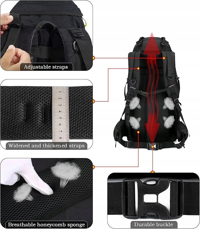 Doshwin Plecak Trekkingowy Czarny 70l + 5l Wodoodporny Pakowny Lekki