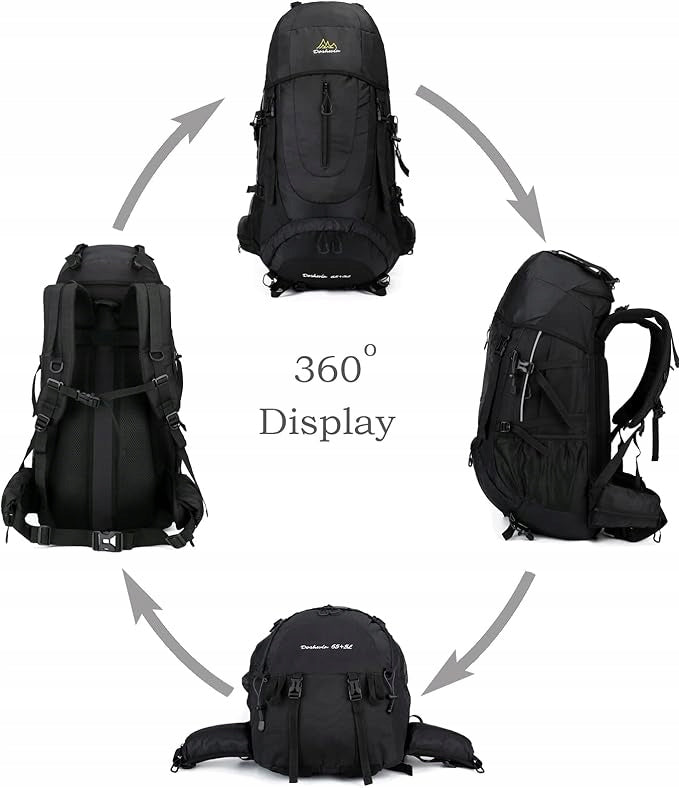 Doshwin Plecak Trekkingowy Czarny 70l + 5l Wodoodporny Pakowny Lekki