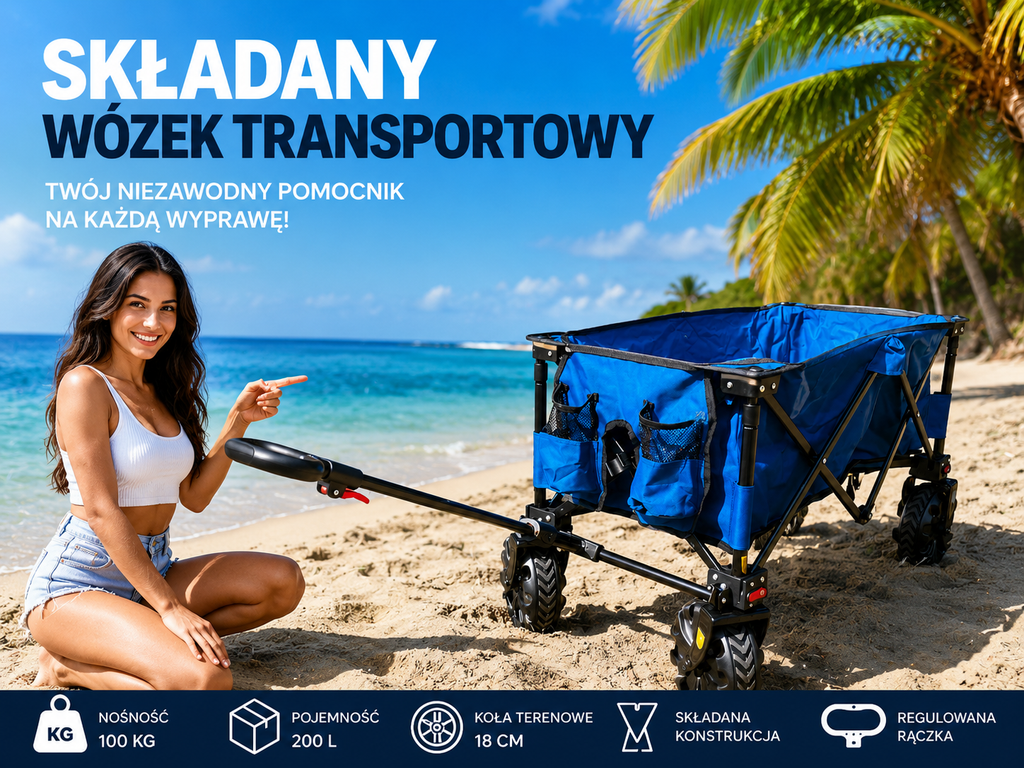 TIMBER RIDGE TR-21727 Składany Wózek Transportowy Kempingowy XXL Terenowy Niebieski
