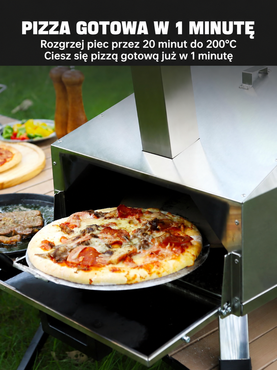 Piec do pizzy na pellet 360° z termometrem i timerem – stal nierdzewna