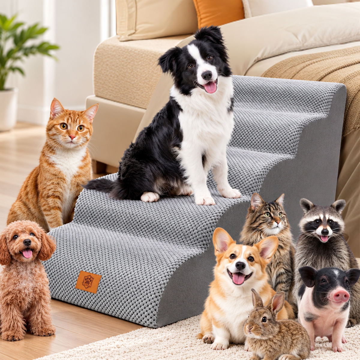 Gardner Pet Schody dla Psa Kota 5 Stopni 84x40x57,5 cm Piankowe Szare