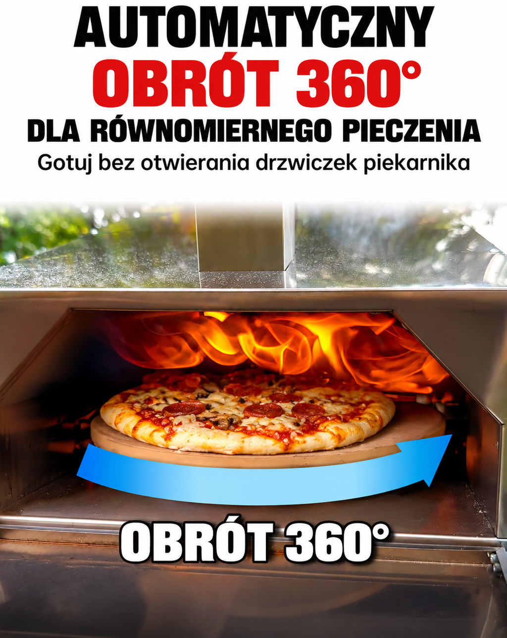Piec do pizzy na pellet 360° z termometrem i timerem – stal nierdzewna