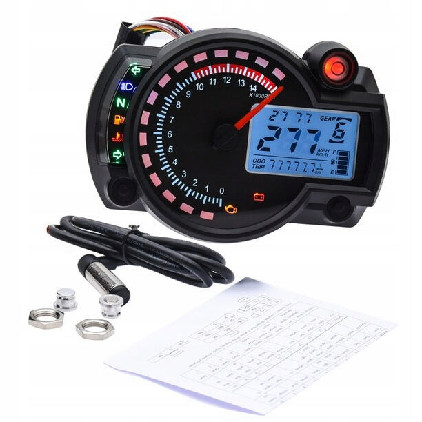 Uniwersalny Licznik Motocyklowy LCD 12V – Prędkościomierz, Obrotomierz, Biegi 1-6