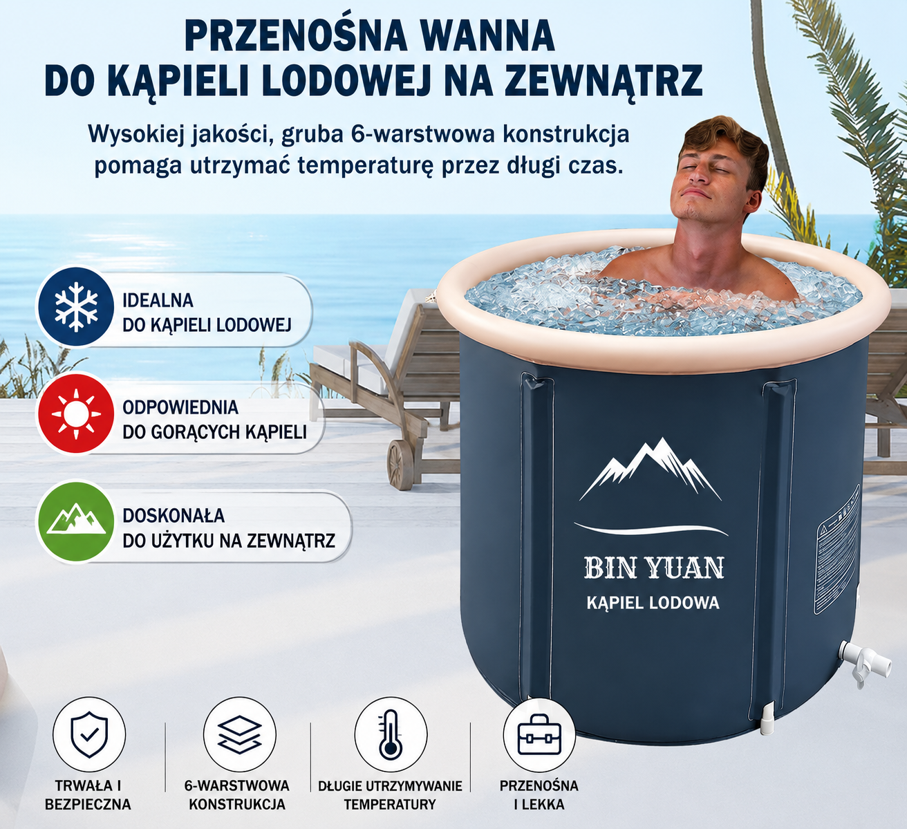 Składana Wanna do Kąpieli Lodowej 75 × 75 cm – Ice Bath | Gorąca i Zimna Kąpiel
