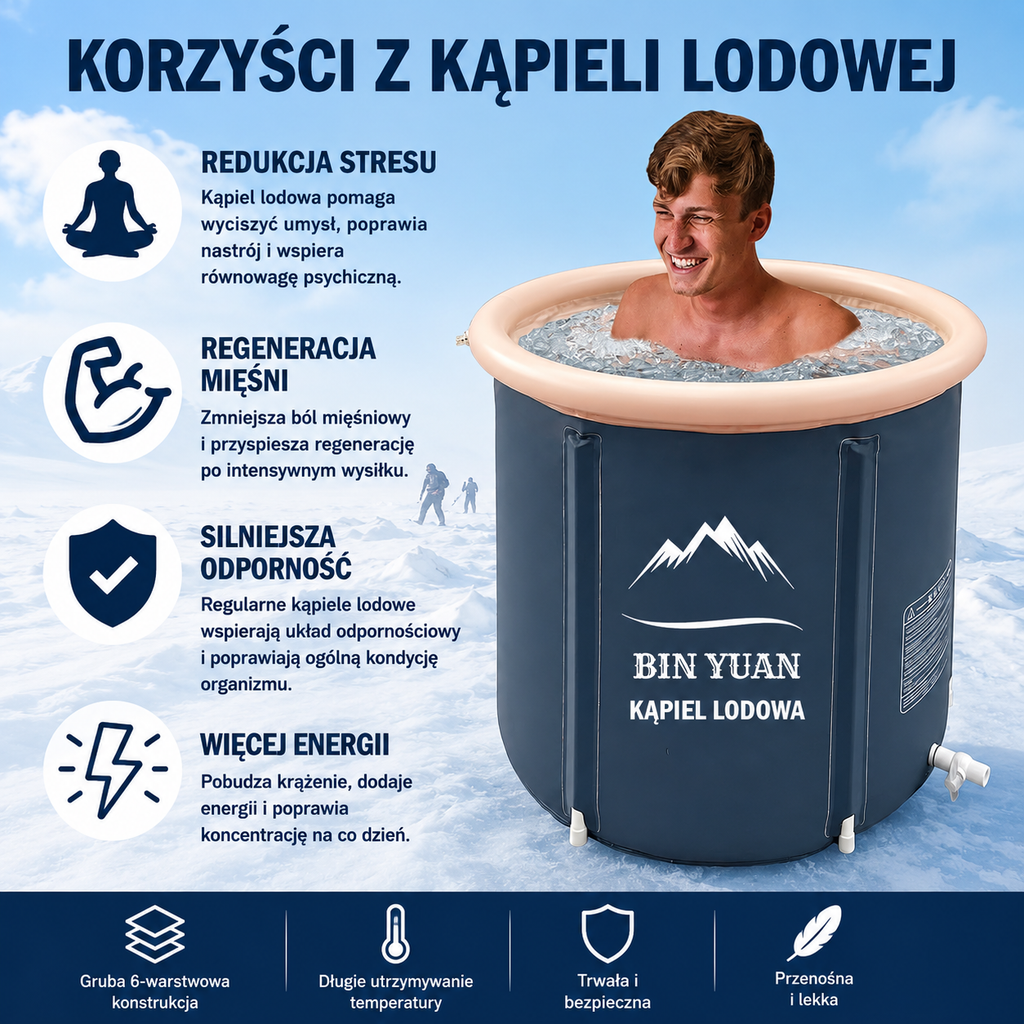 Składana Wanna do Kąpieli Lodowej 75 × 75 cm – Ice Bath | Gorąca i Zimna Kąpiel