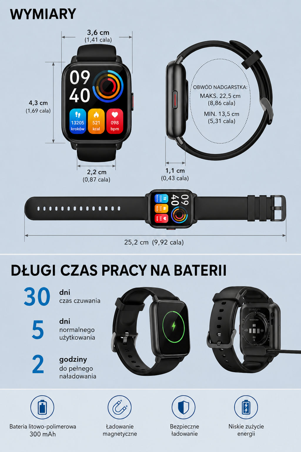 Smartwatch RUIMEN H1 Czarny – Rozmowy Bluetooth, Pulsometr, SpO2, GloryFit
