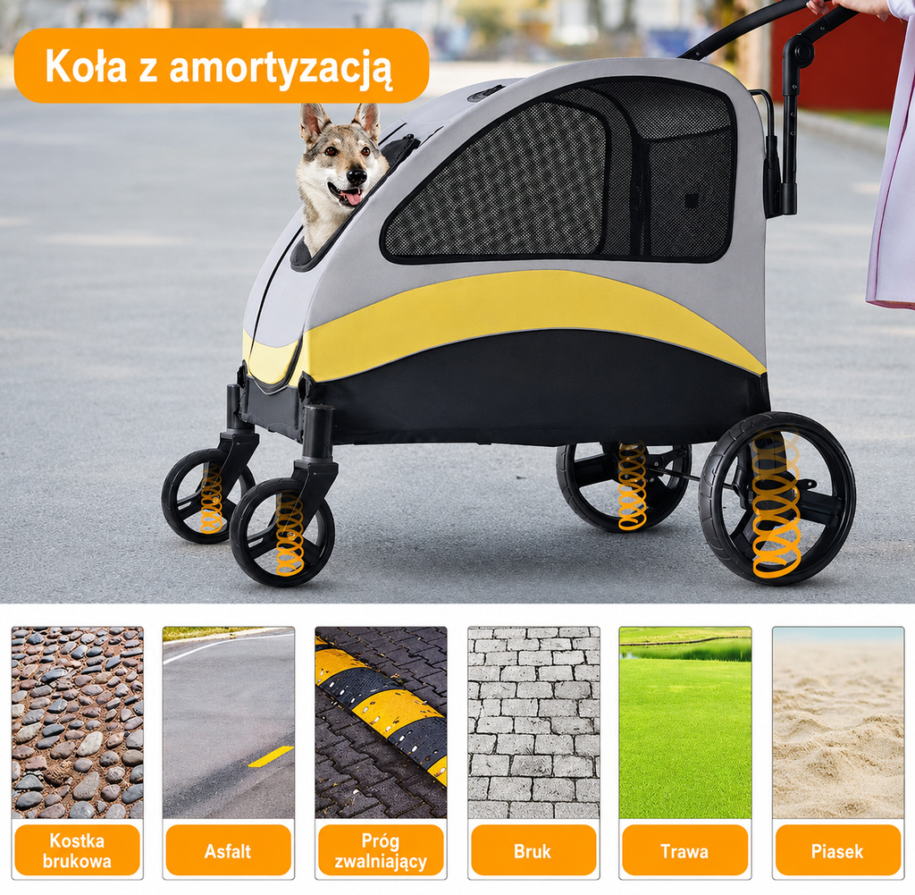 BingoPaw P-XL121-L – Wózek spacerowy dla dużych psów do 42 kg | Składany | Amortyzacja | Hamulce