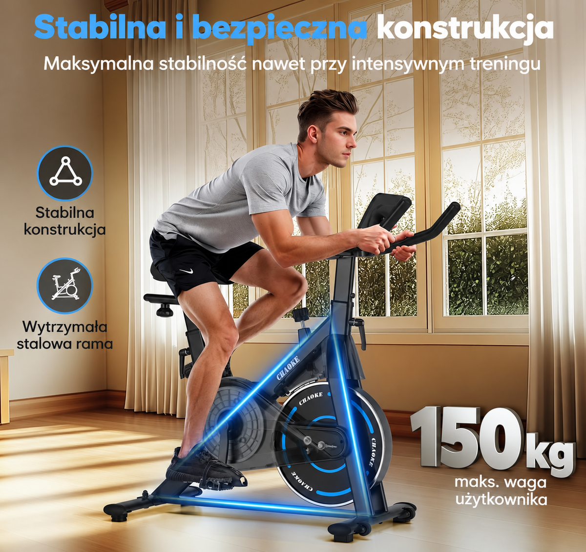 CHAOKE 520 Rower Treningowy Stacjonarny Bluetooth FitShow LCD do 150 kg