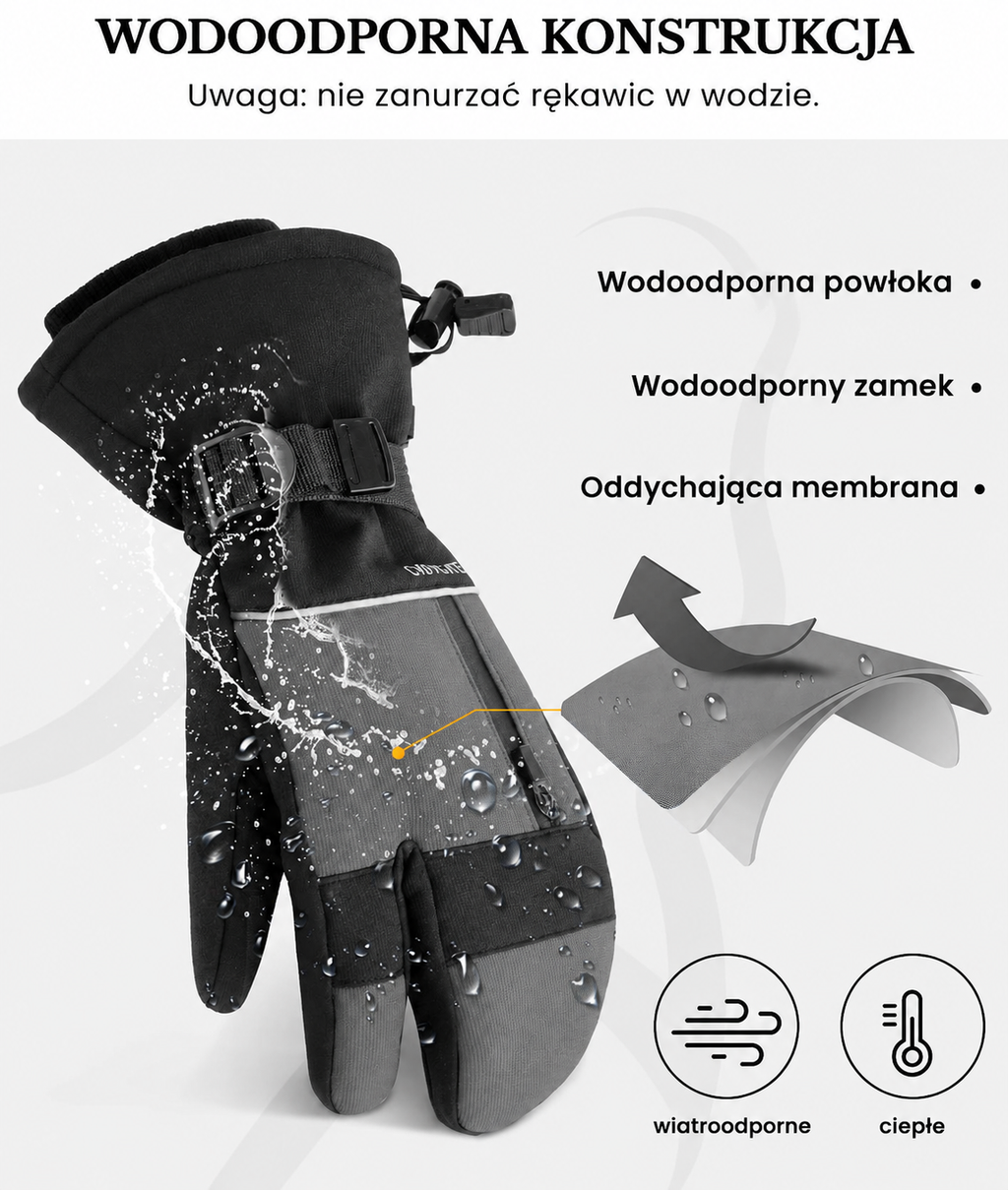 Rękawice Narciarskie CARACALEAP 3-Palcowe M/L Thinsulate Wodoodporne