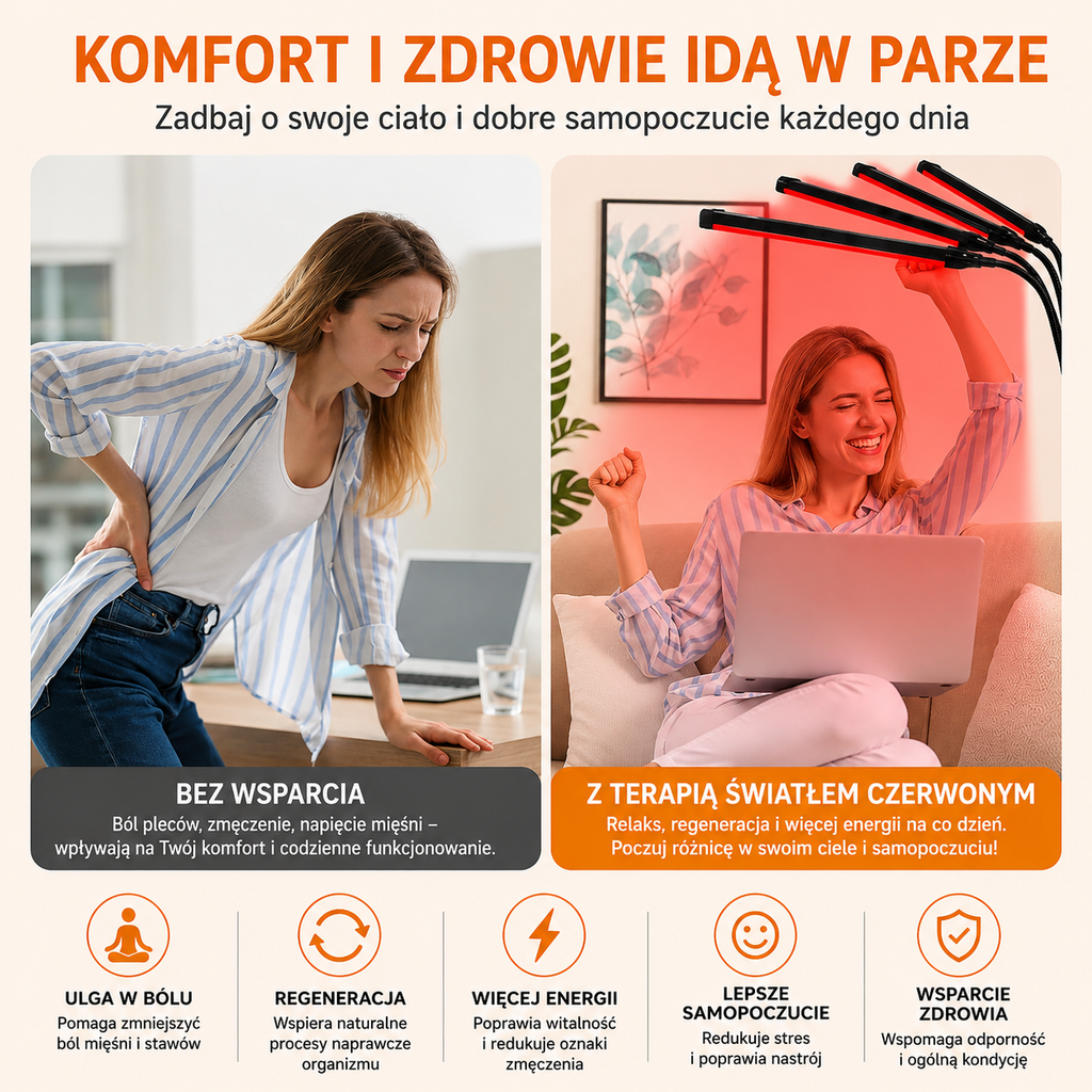 Lampa do terapii światłem czerwonym LED 180 diod 660 nm + 850 nm ze statywem