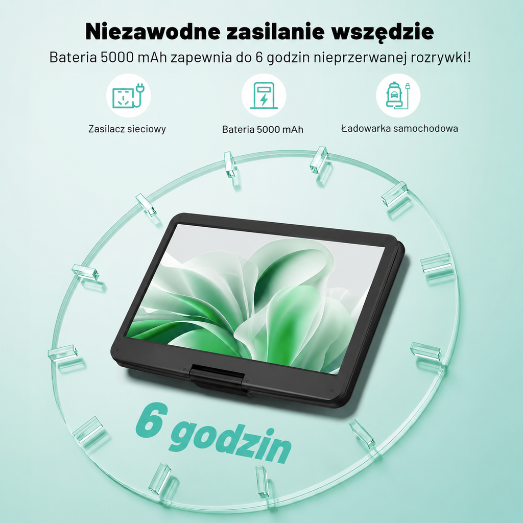 POFOTO PD15 Przenośny Odtwarzacz DVD 15,6" HD Akumulator 5000mAh