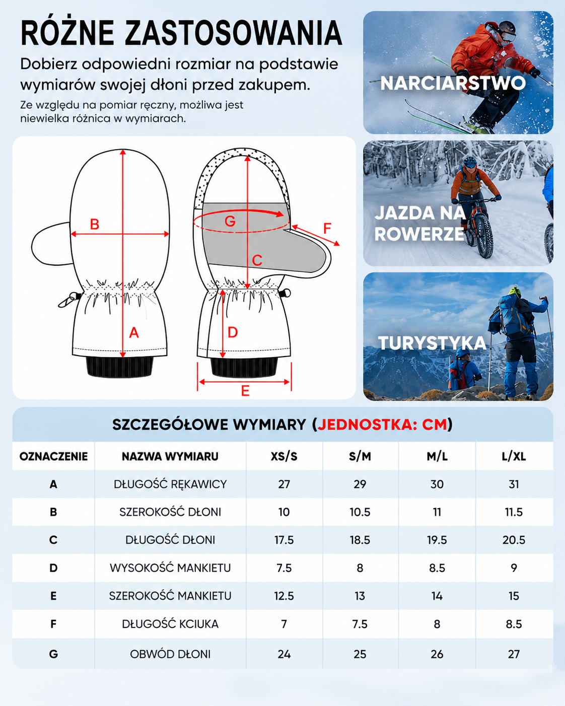 Rękawice narciarskie Caracaleap M/L wodoodporne Thinsulate zimowe