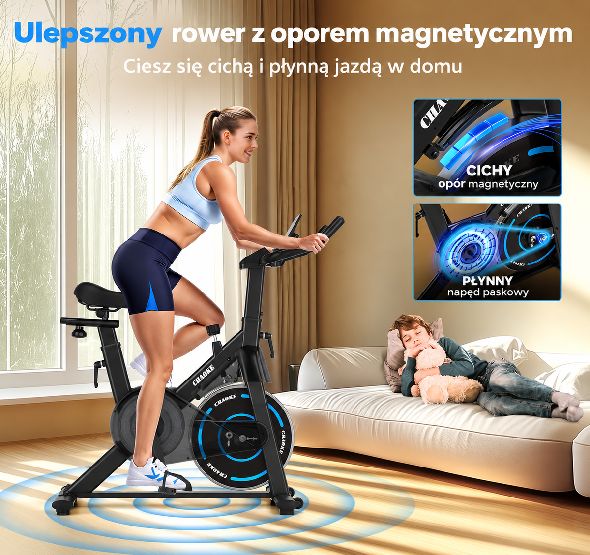 CHAOKE 520 Rower Treningowy Stacjonarny Bluetooth FitShow LCD do 150 kg