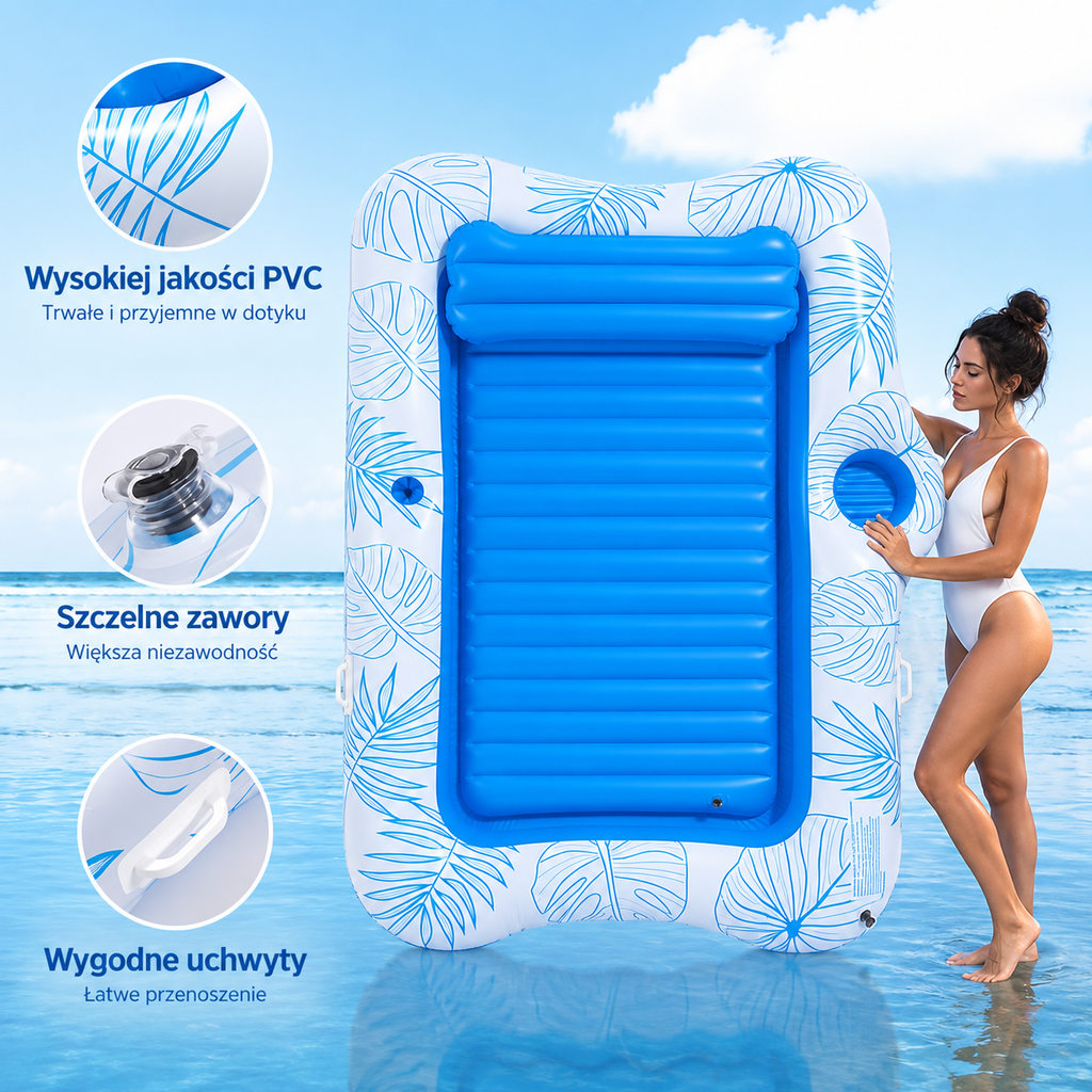 HeySplash Materac Dmuchany Basenowy 210x140 cm Leżak z Zagłówkiem 159 kg