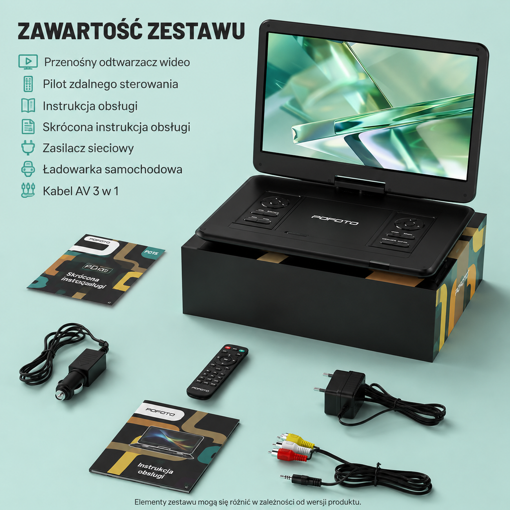 POFOTO PD15 Przenośny Odtwarzacz DVD 15,6" HD Akumulator 5000mAh