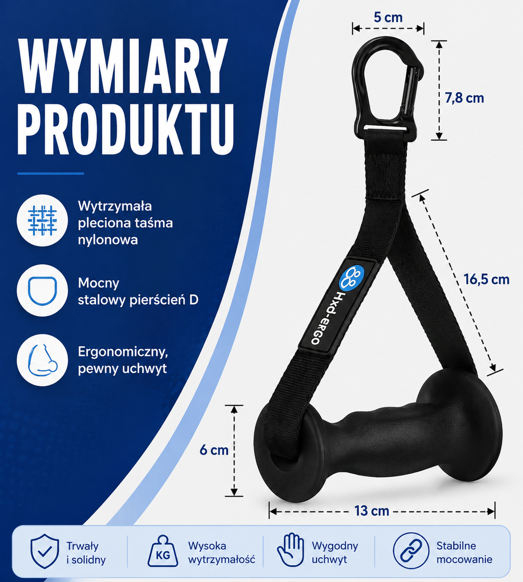 HXD-ERGO Ergonomiczne uchwyty treningowe do wyciągu i taśm oporowych – zestaw 2 szt.