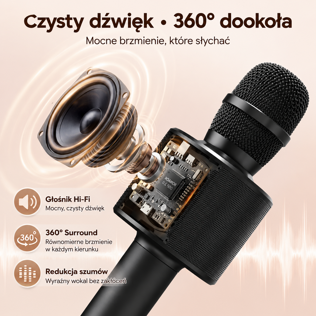 BONAOK Q37 – Mikrofon karaoke Bluetooth z wbudowanym głośnikiem