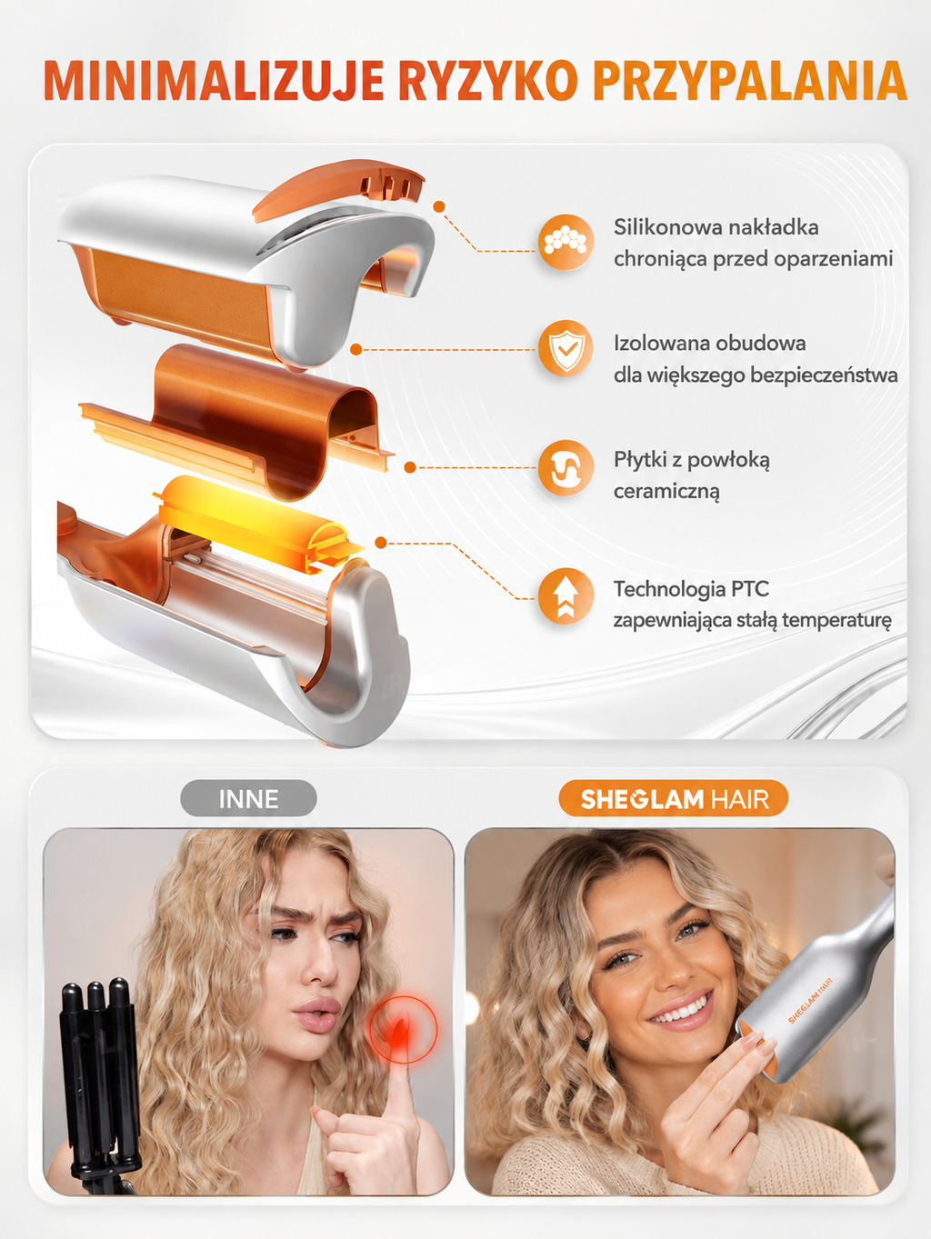 SHEGLAM Hair Beach Babe 25 mm – falownica do włosów, jonizacja, 73 W