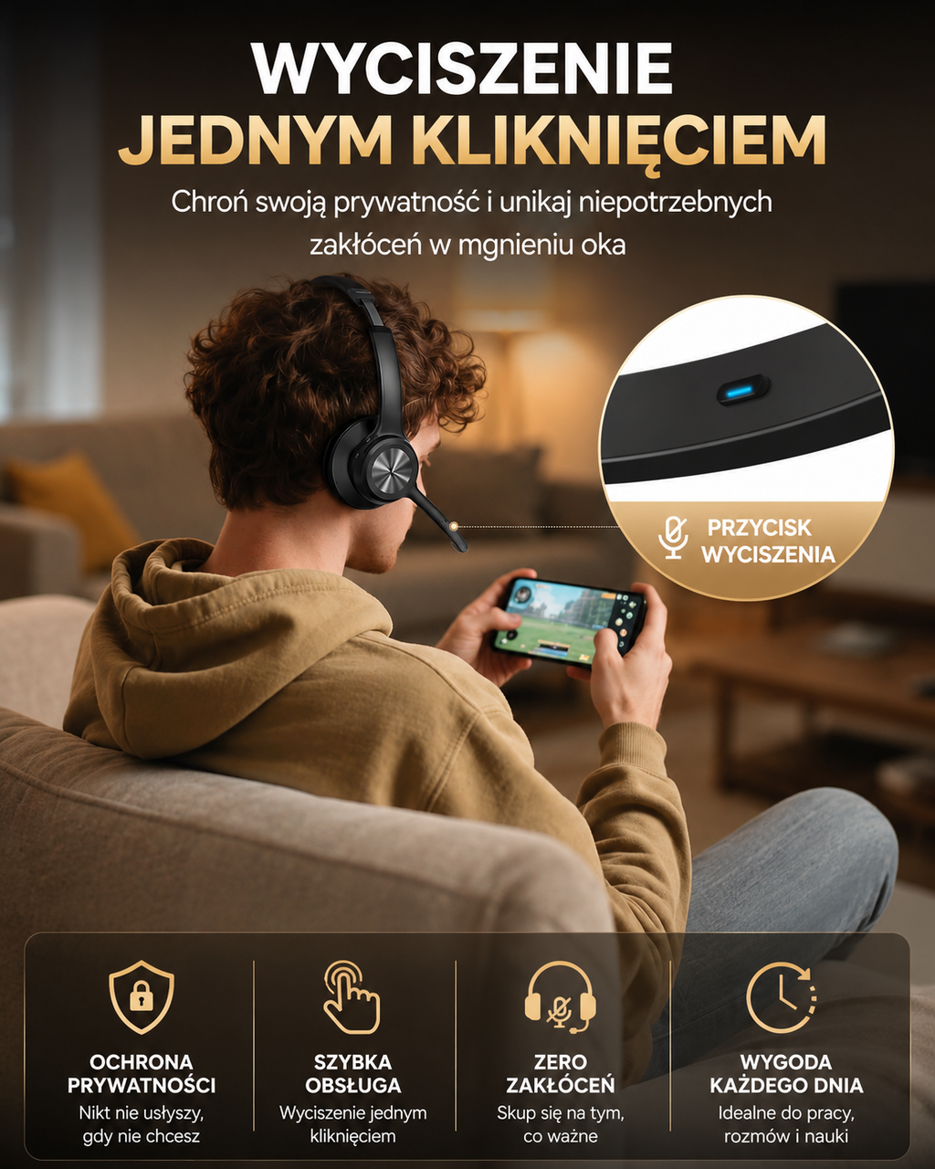 TECKNET TK-HS017 Słuchawka Bluetooth 5.2 z Mikrofonem AI 60h