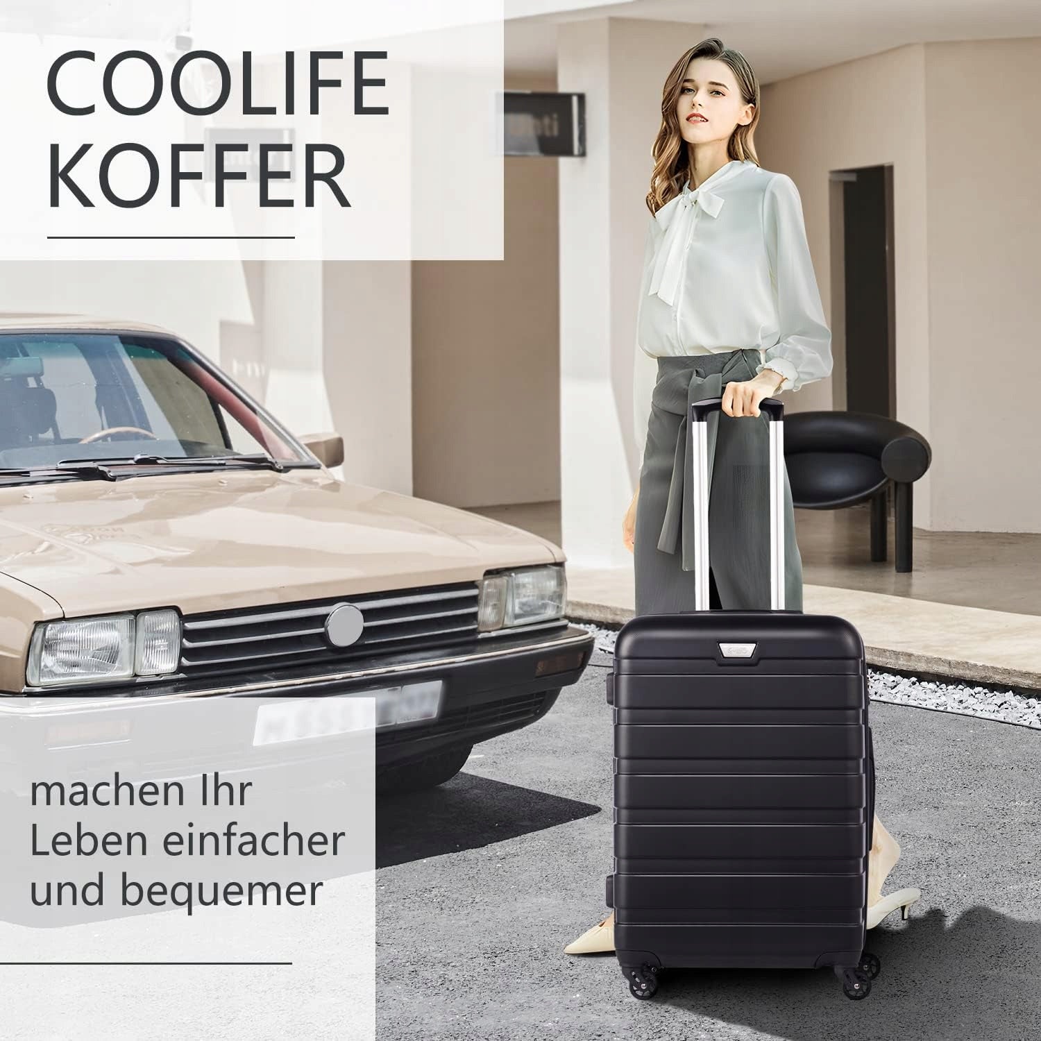 Coolife walizka kabinowa 56 x 39 x 22cm 38 l ABS Czarna