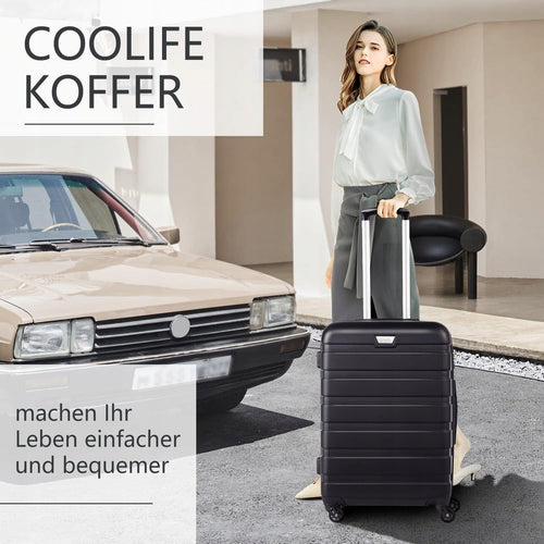 Coolife walizka kabinowa 56 x 39 x 22cm 38 l ABS Czarna