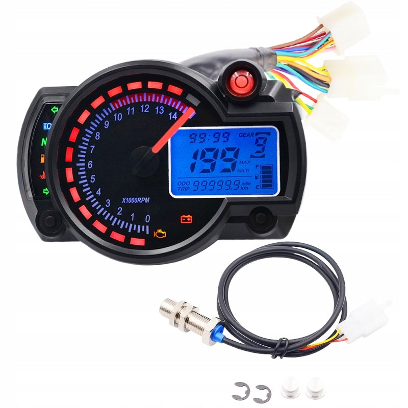 Uniwersalny Licznik Motocyklowy LCD 12V – Prędkościomierz, Obrotomierz, Biegi 1-6
