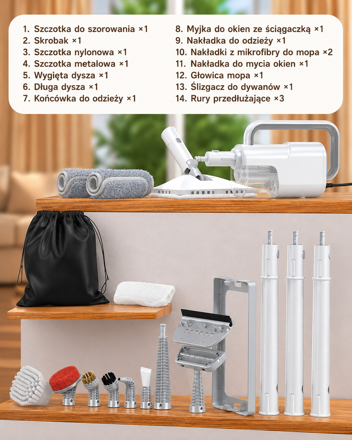 Mop Parowy 10w1 Labigo KS-788 120°C Ręczna Parownica 350 ml 1200W