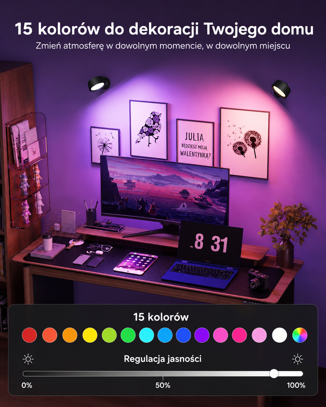 FULEN – Zestaw 2 bezprzewodowych kinkietów LED RGB z pilotem