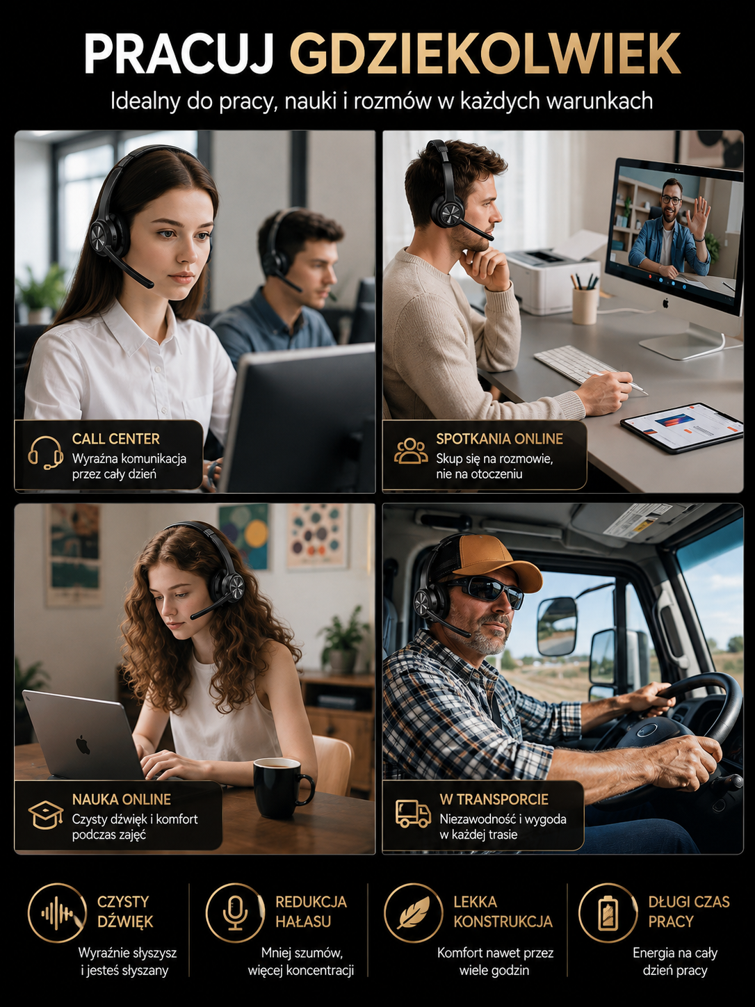 TECKNET TK-HS017 Słuchawka Bluetooth 5.2 z Mikrofonem AI 60h