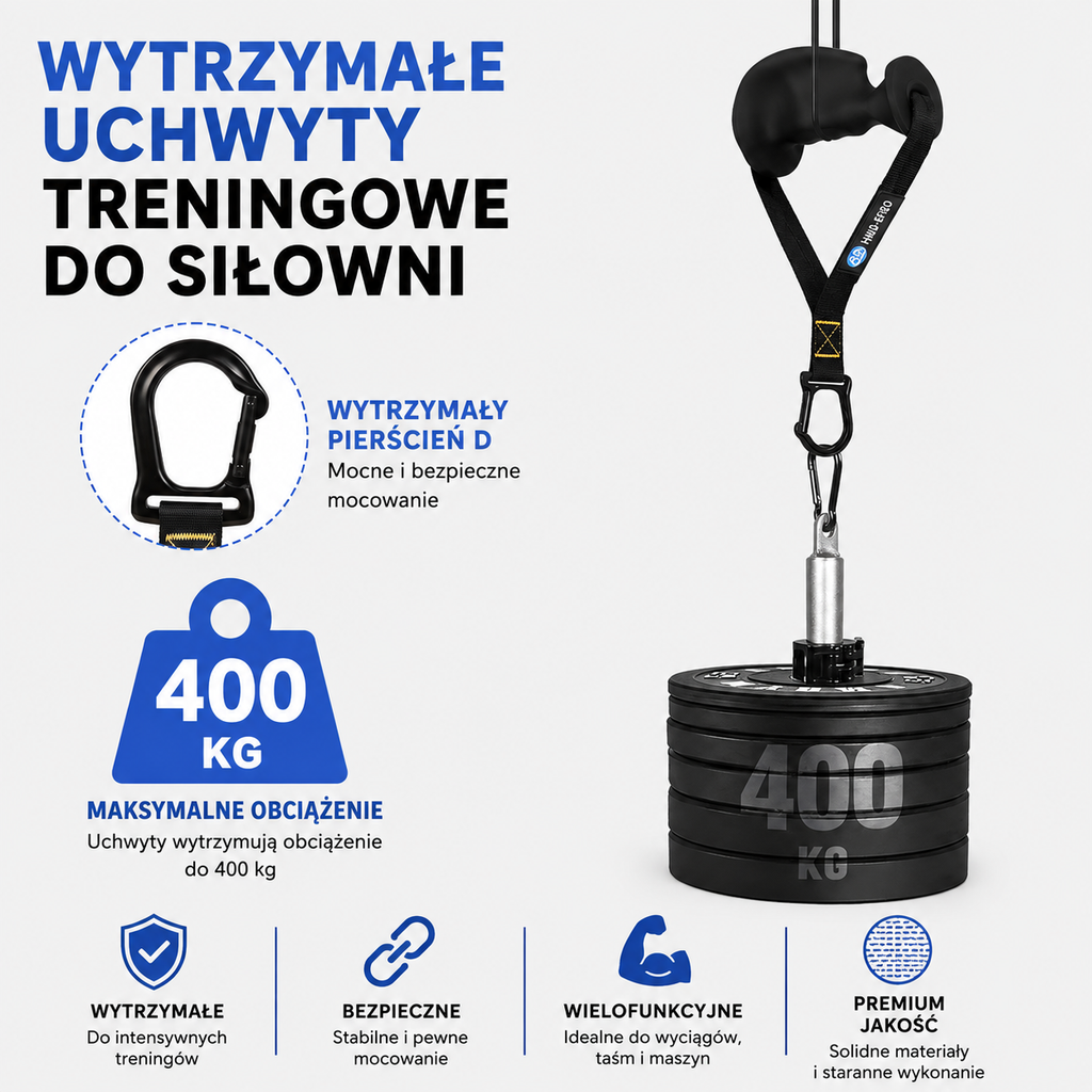 HXD-ERGO Ergonomiczne uchwyty treningowe do wyciągu i taśm oporowych – zestaw 2 szt.