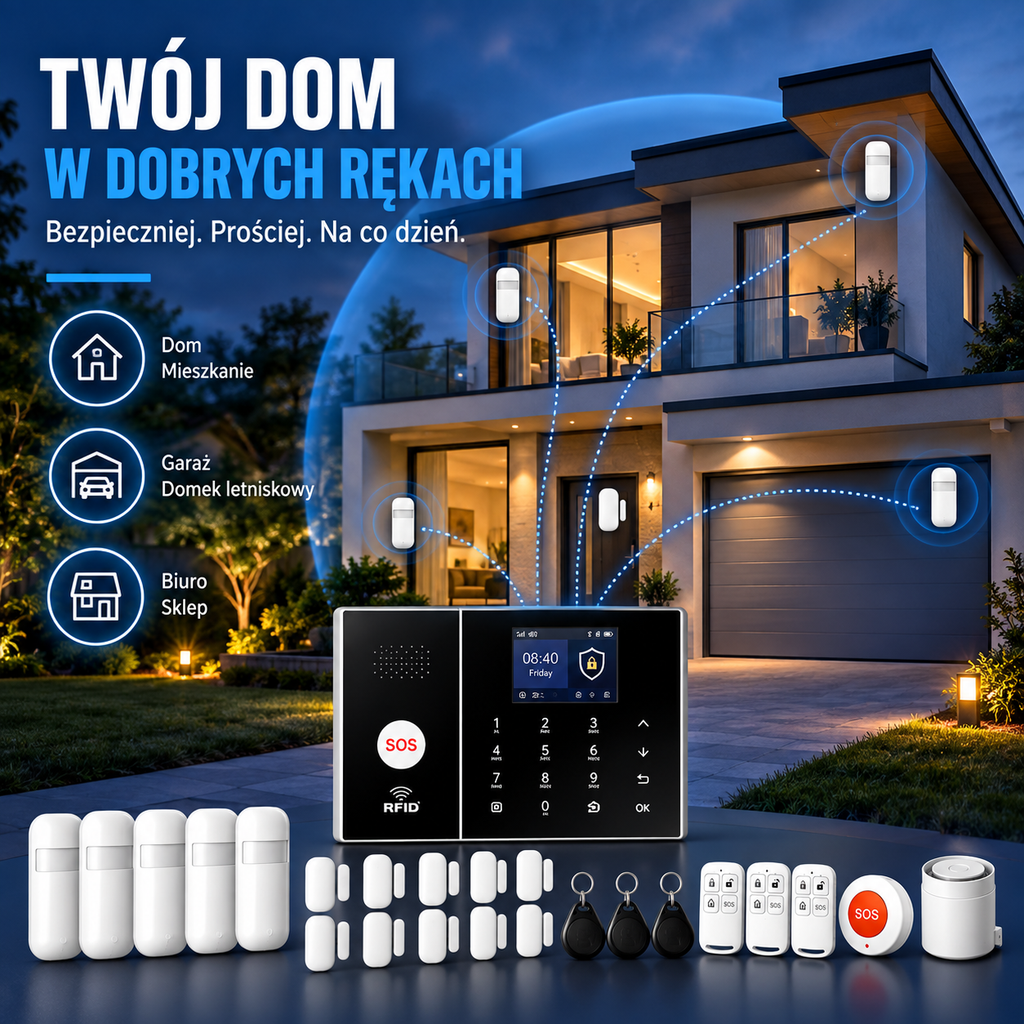 XNY PG-108 – Bezprzewodowy system alarmowy 4G/GSM + Wi-Fi – 24 elementy