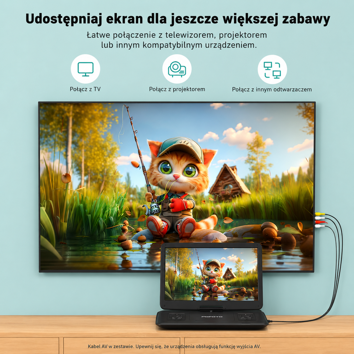 POFOTO PD15 Przenośny Odtwarzacz DVD 15,6" HD Akumulator 5000mAh