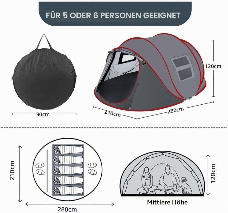 Namiot Turystyczny Pop-Up NIUEVLRS 280×210×120 cm do 6 Osób Automatyczny