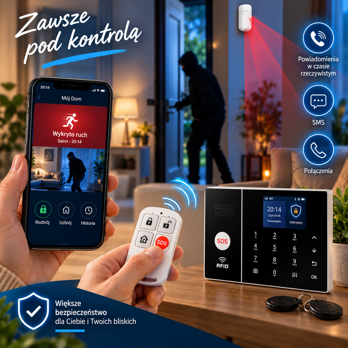 XNY PG-108 – Bezprzewodowy system alarmowy 4G/GSM + Wi-Fi – 24 elementy