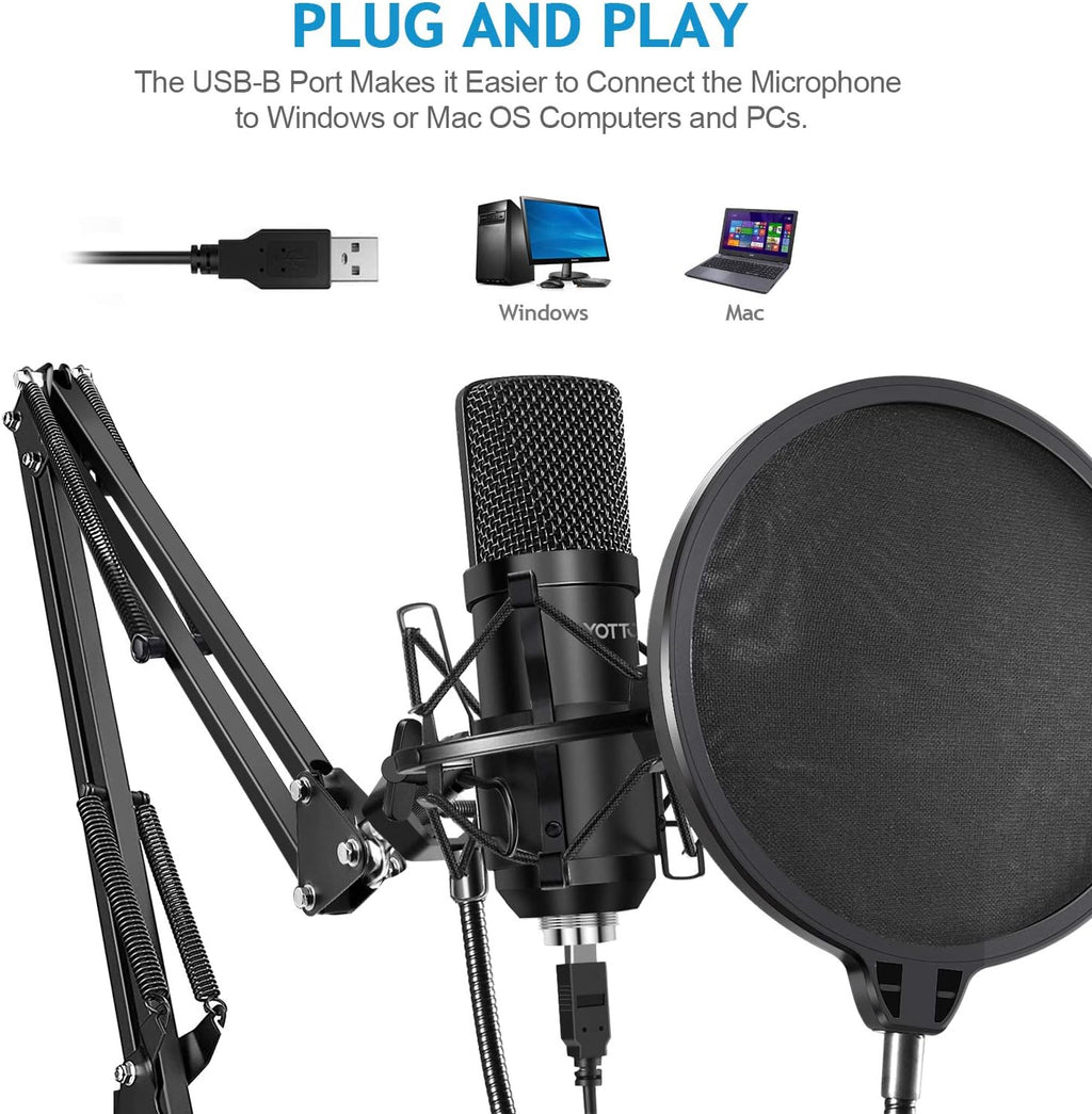 YOTTO Mikrofon Pojemnościowy USB 192kHz 24bit z Ramieniem i Pop Filtrem – Nowy