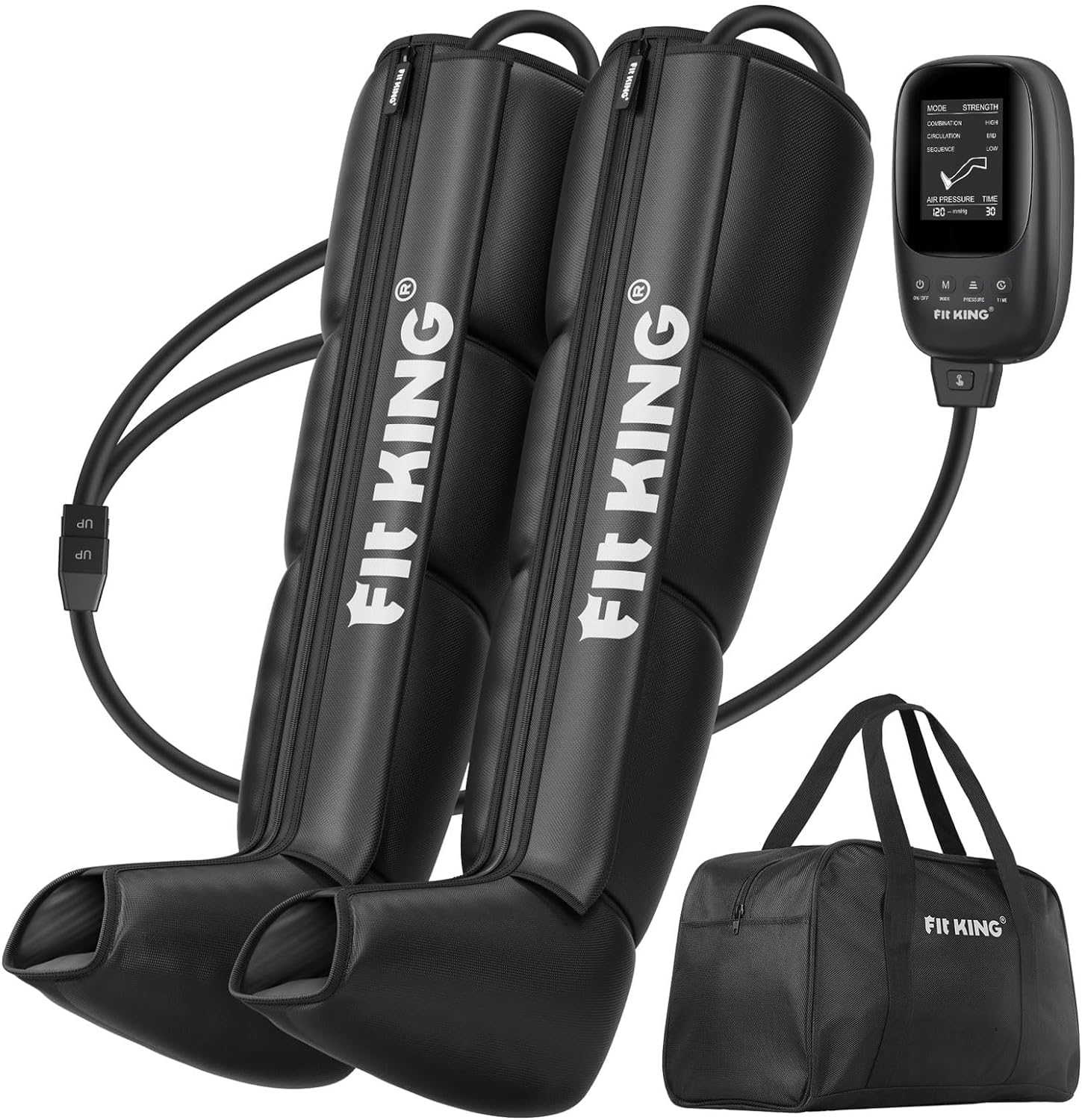 FIT KING Masażer kompresyjny do nóg M | Buty uciskowe do regeneracji | 8 poziomów | 10 programów | LCD