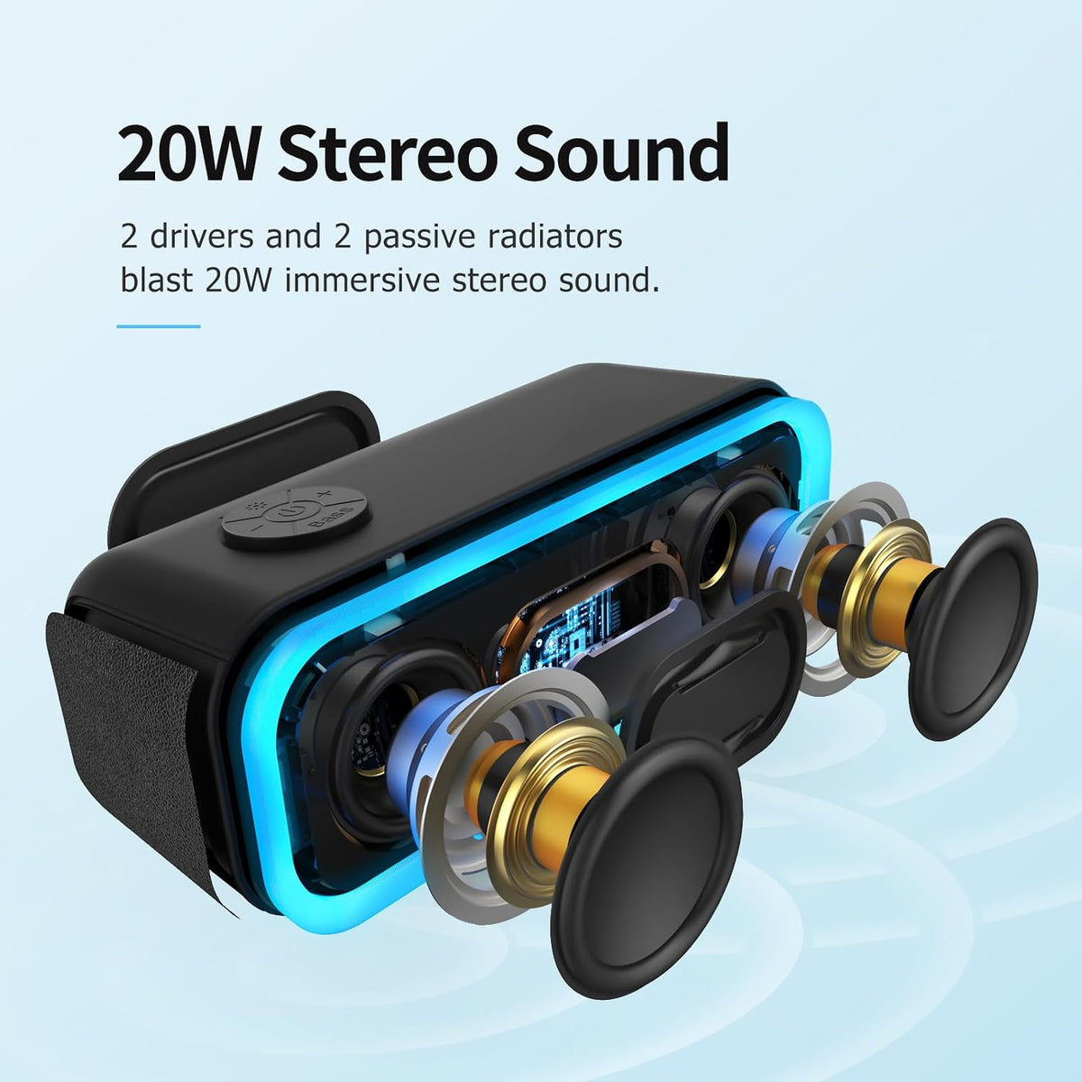 DOSS SoundBox Pro – głośnik Bluetooth 20W, Extra Bass, IPX6, TWS, LED