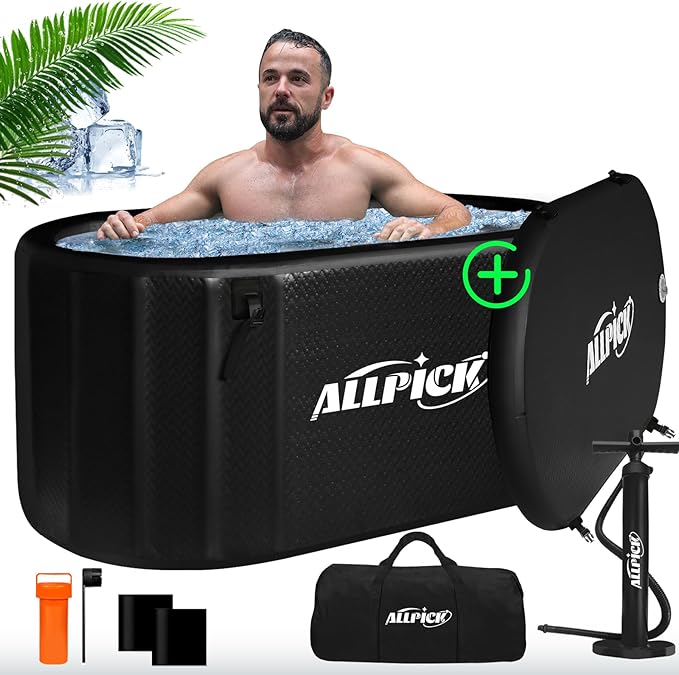 ALLPICK XL Składana Wanna do Kąpieli Lodowej 370 l | 150 cm | Kompatybilna z Chłodnicą Wody | Pokrywa
