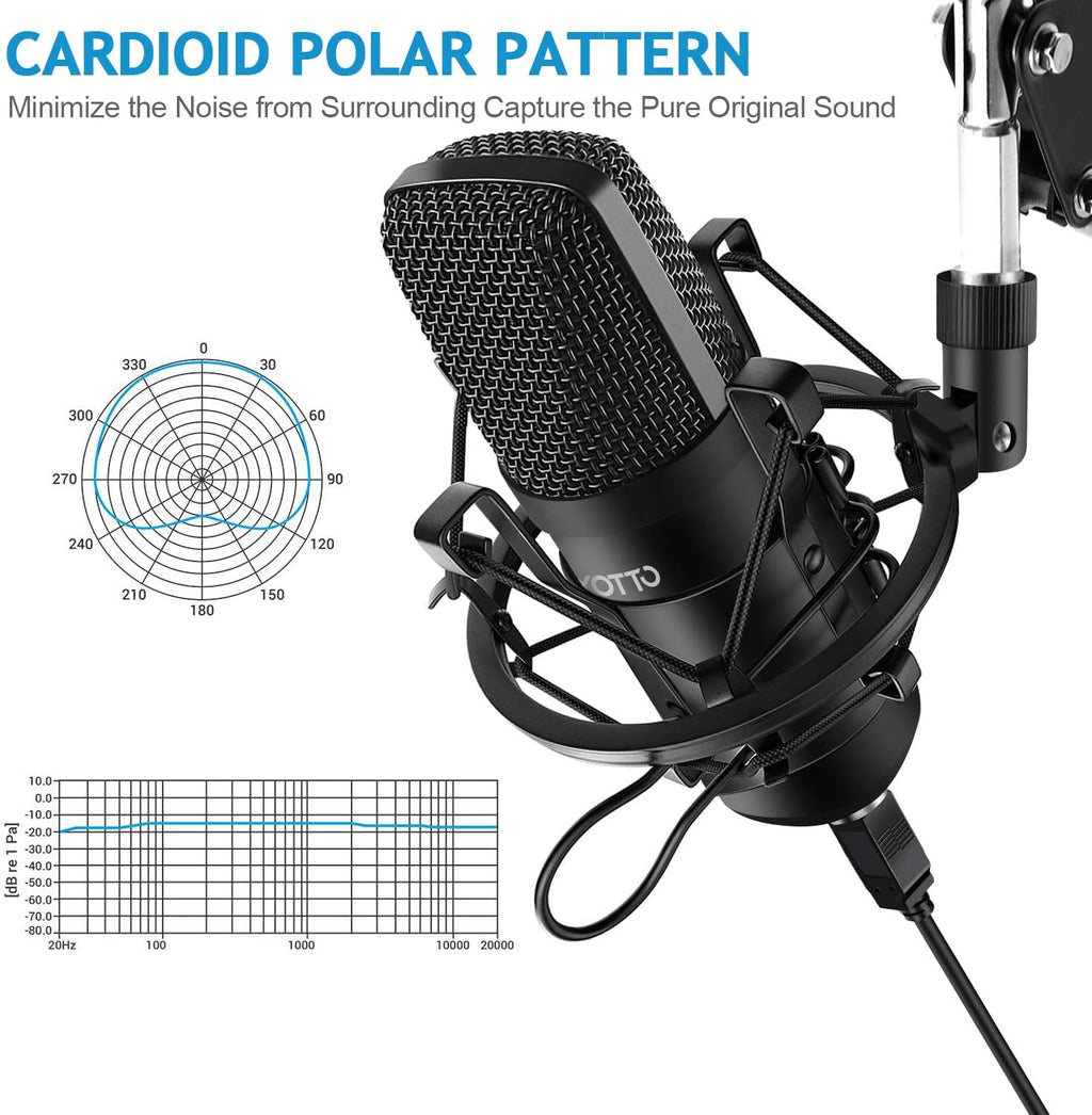 YOTTO Mikrofon Pojemnościowy USB 192kHz 24bit z Ramieniem i Pop Filtrem – Nowy