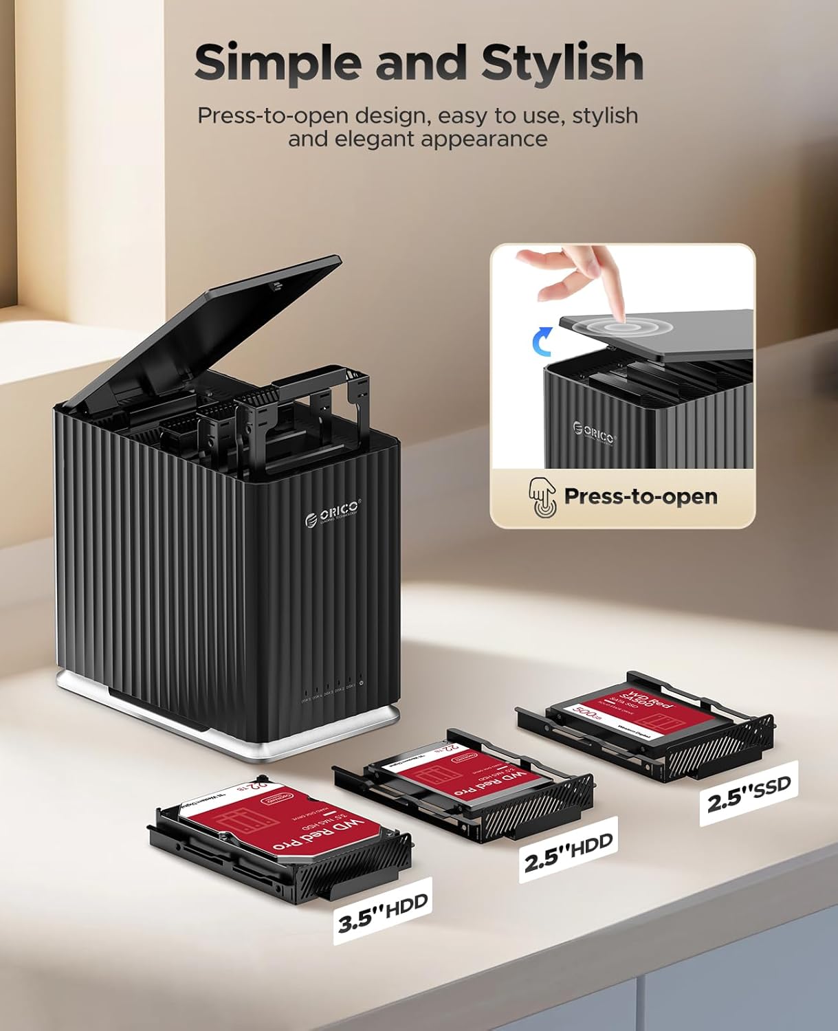 ORICO Obudowa na 5 dysków HDD/SSD SATA USB-C – do 110 TB