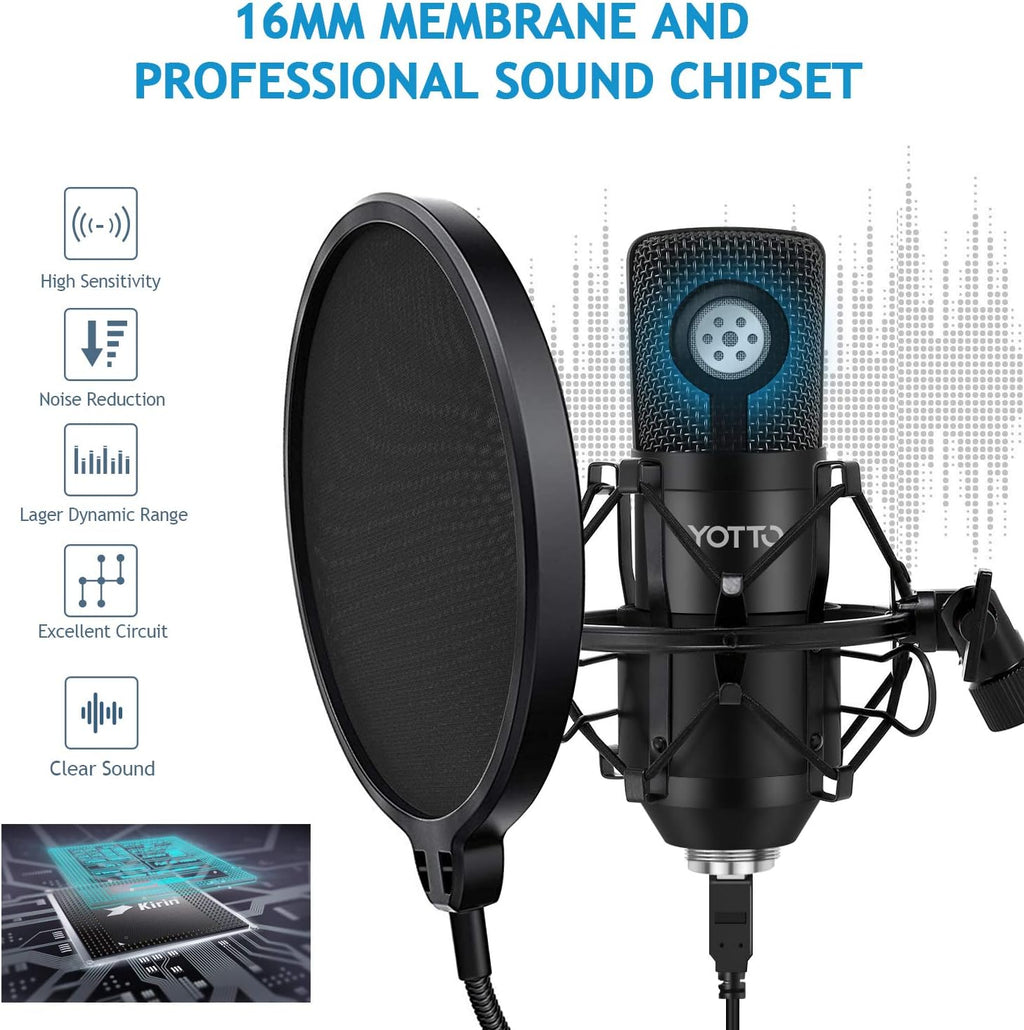 YOTTO Mikrofon Pojemnościowy USB 192kHz 24bit z Ramieniem i Pop Filtrem – Nowy