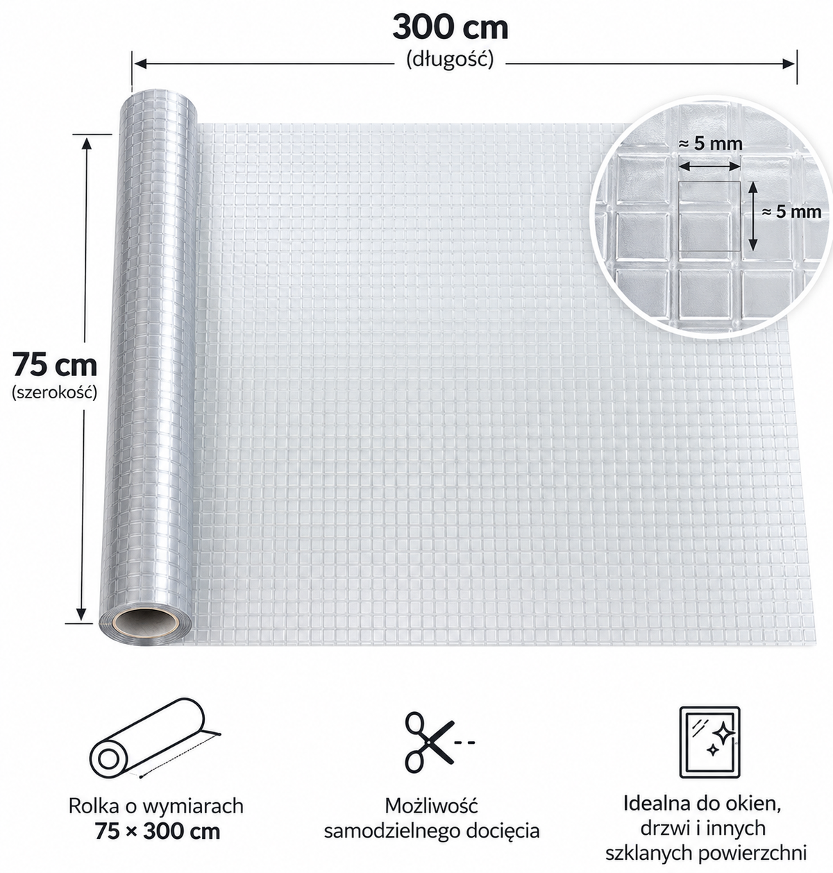 Folia Okienna Prywatyzująca 3D Dekoracyjna na Szybę 75 × 300 cm