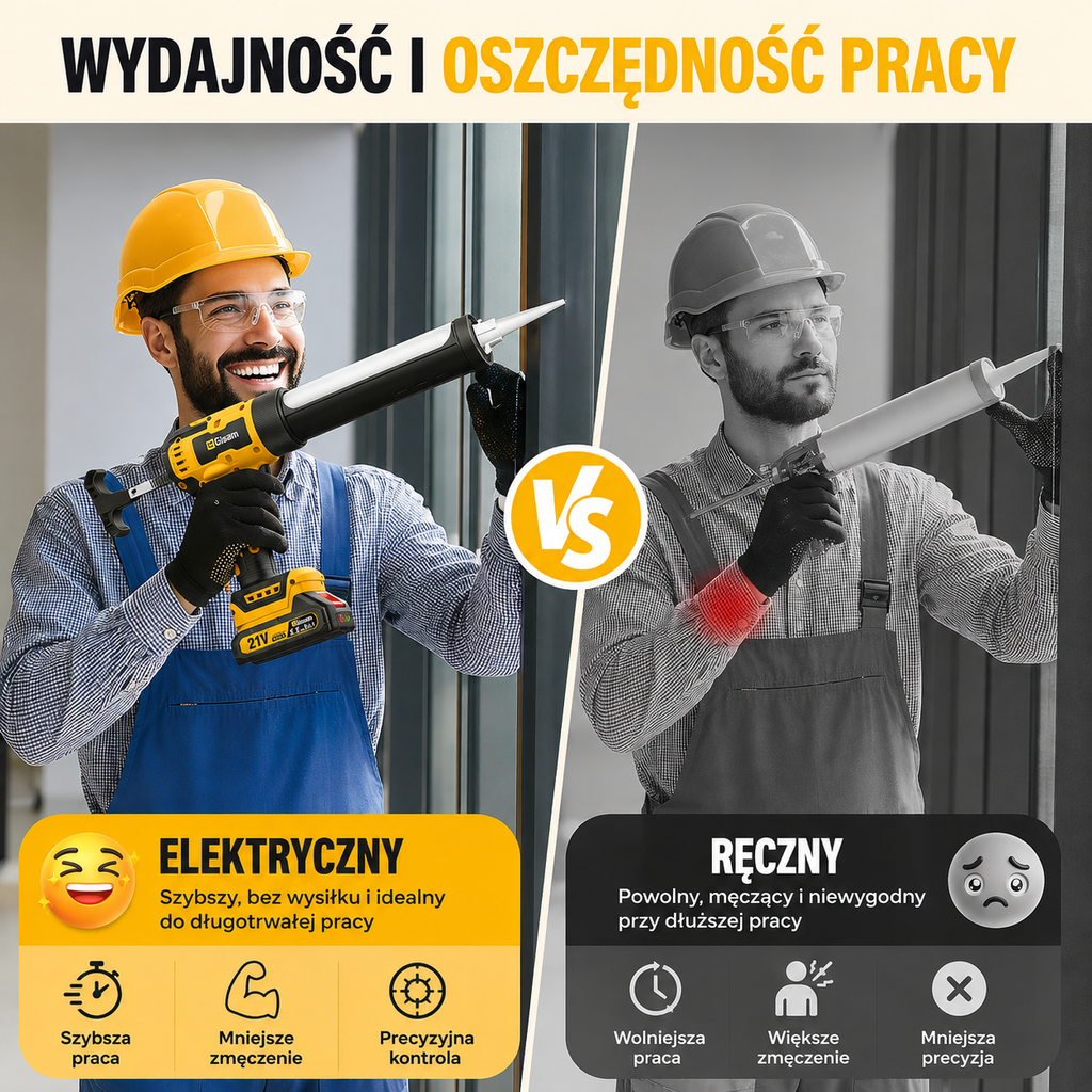 Gisam Akumulatorowy pistolet do silikonu i kleju 21V | 2× akumulator 2.0 Ah | 6 biegów | LED | Wyświetlacz