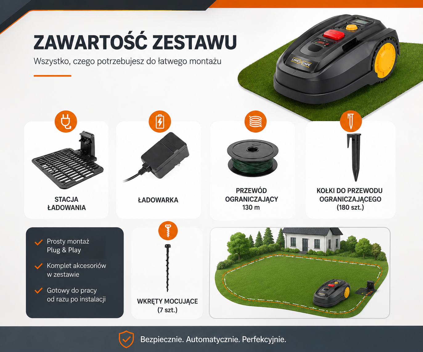 LANDXCAPE LX796 Robot koszący 18V (20V MAX) do 400 m² | Silnik bezszczotkowy | Mulczowanie | Automatyczna kosiarka
