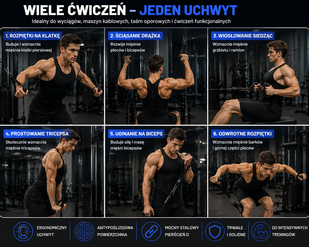 HXD-ERGO Ergonomiczne uchwyty treningowe do wyciągu i taśm oporowych – zestaw 2 szt.