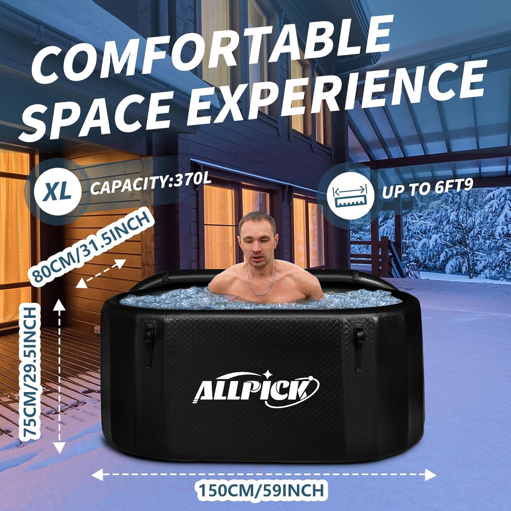 ALLPICK XL Składana Wanna do Kąpieli Lodowej 370 l | 150 cm | Kompatybilna z Chłodnicą Wody | Pokrywa