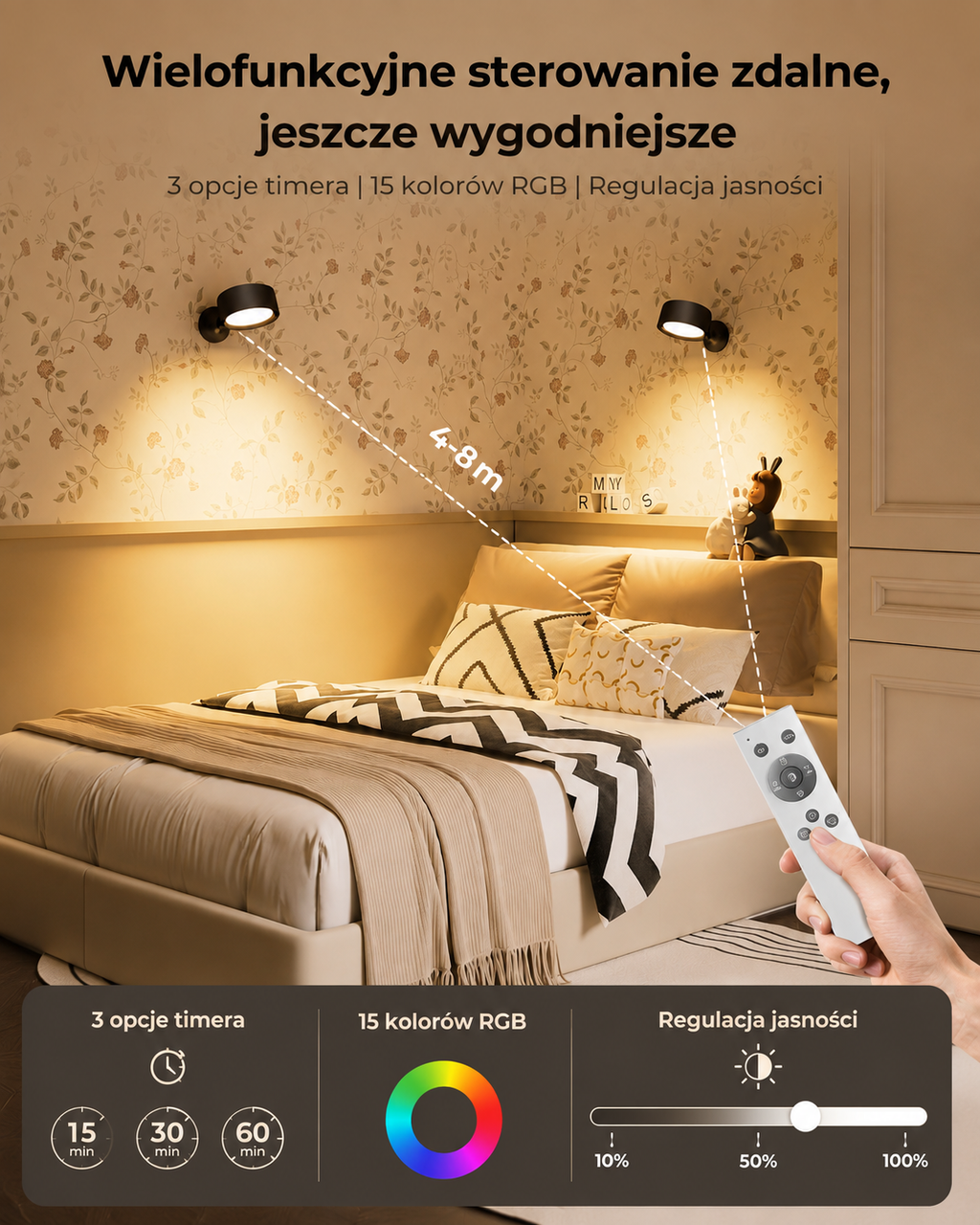 FULEN – Zestaw 2 bezprzewodowych kinkietów LED RGB z pilotem