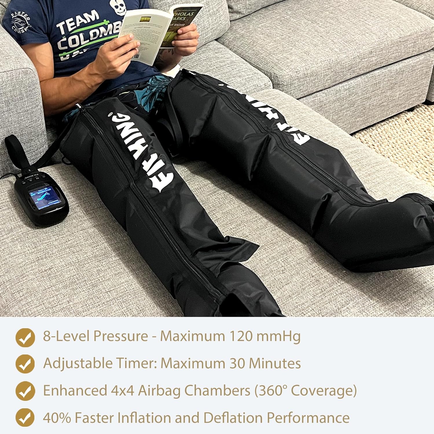 FIT KING Masażer kompresyjny do nóg M | Buty uciskowe do regeneracji | 8 poziomów | 10 programów | LCD