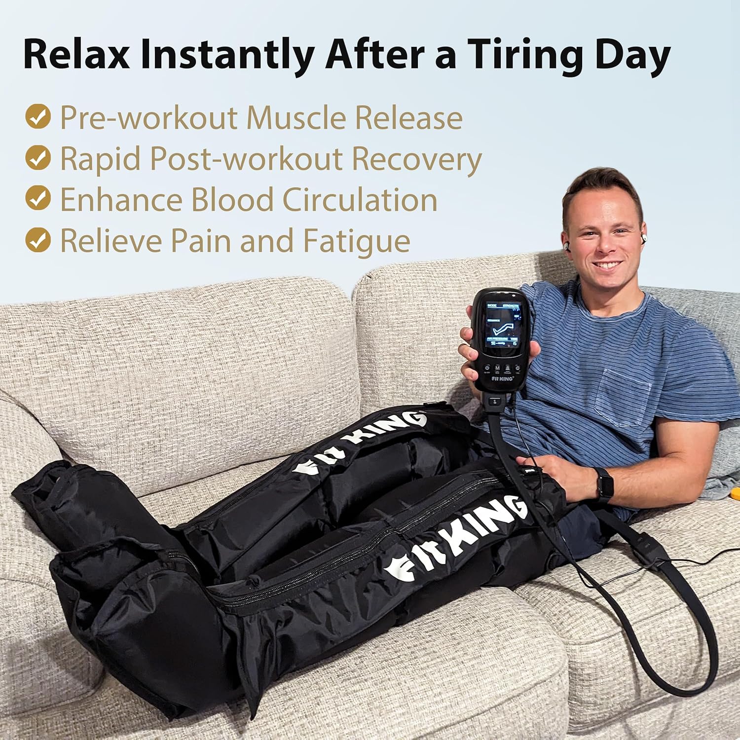 FIT KING Masażer kompresyjny do nóg M | Buty uciskowe do regeneracji | 8 poziomów | 10 programów | LCD
